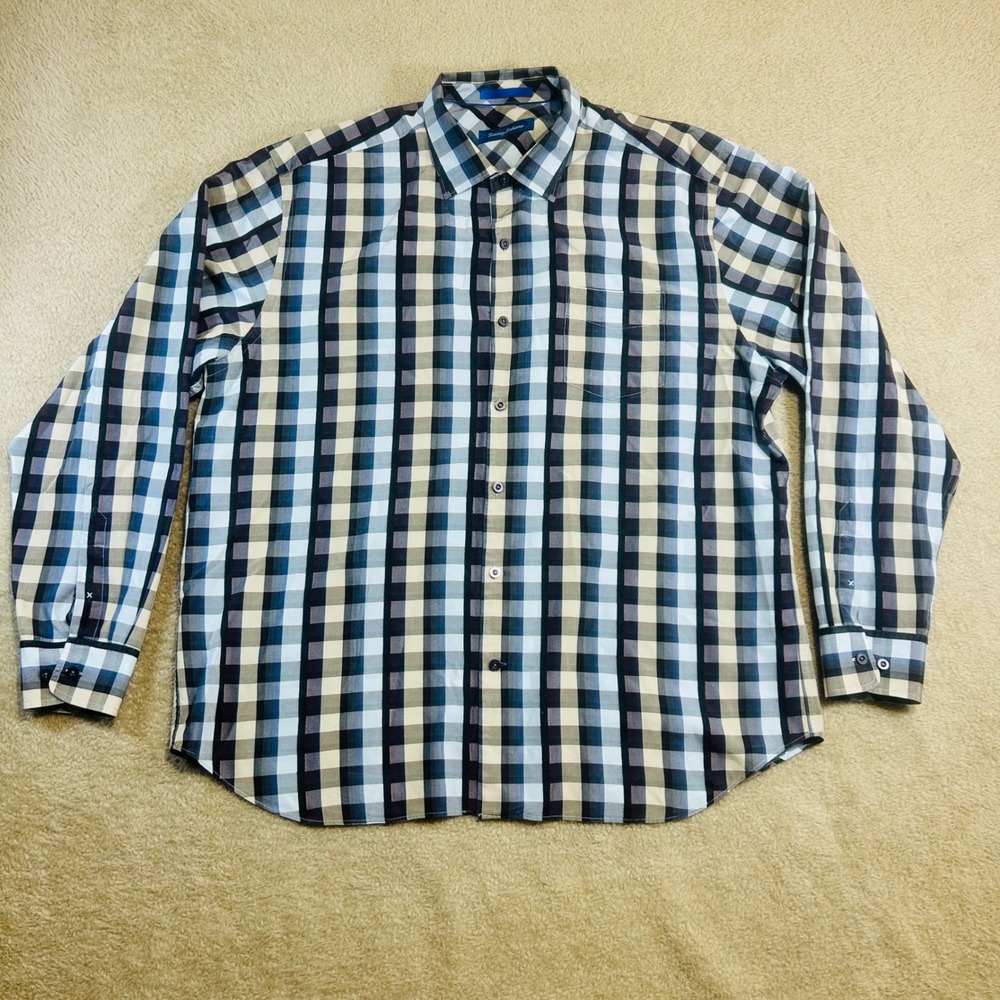 Tommy Bahama Mens XL Plaid Long Sleeve 100% Silk Button Down‎ Shirt